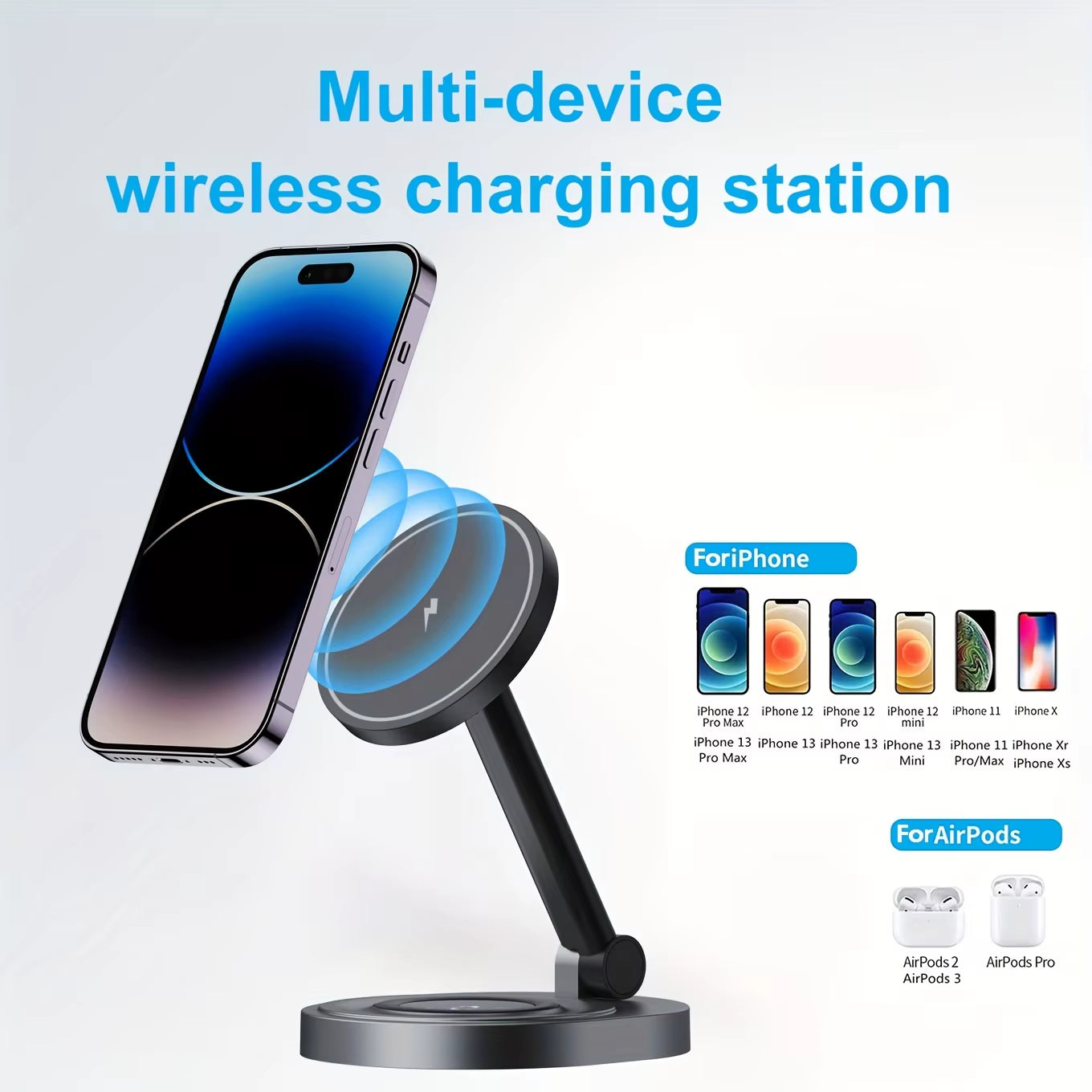 2 in 1 Magnetic Wireless Charger Stand Pad for Iphone 15 14 13 12 11 Pro Max 11 X Apple Watch Airpods Fast Charging Dock Station