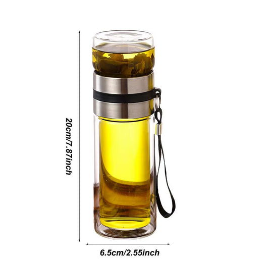 Glass Tea Infuser Bottle Leak-Proof Travel Mug Double Wall Tea Cup Portable Infuser Water Bottle Water Separation Tea Bottle