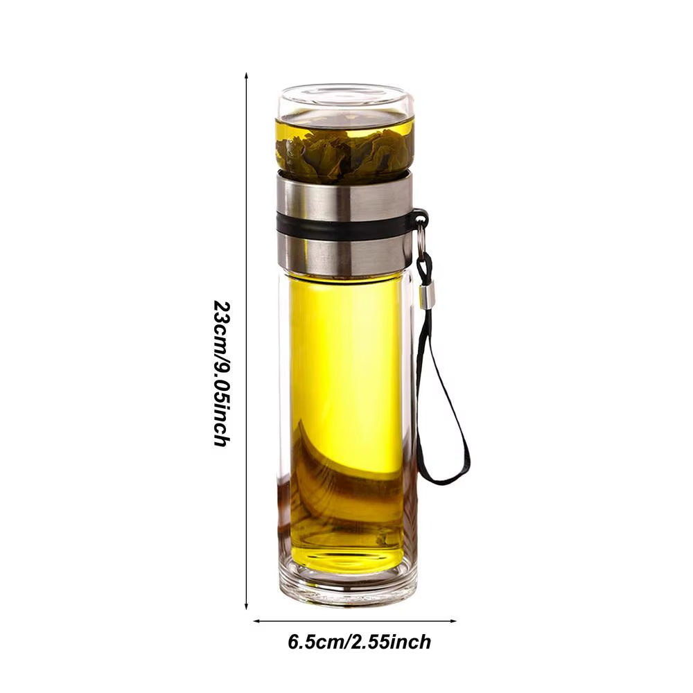 Glass Tea Infuser Bottle Leak-Proof Travel Mug Double Wall Tea Cup Portable Infuser Water Bottle Water Separation Tea Bottle