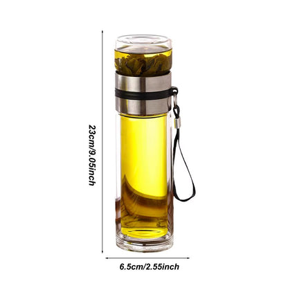 Glass Tea Infuser Bottle Leak-Proof Travel Mug Double Wall Tea Cup Portable Infuser Water Bottle Water Separation Tea Bottle