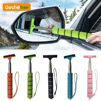 Car Rearview Mirror Wiper Cleaning Tool Auto Glass Mist Cleaner Scraper Car Accessories Handle Telescopic Window Cleaning Brush