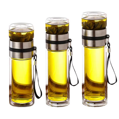 Glass Tea Infuser Bottle Leak-Proof Travel Mug Double Wall Tea Cup Portable Infuser Water Bottle Water Separation Tea Bottle