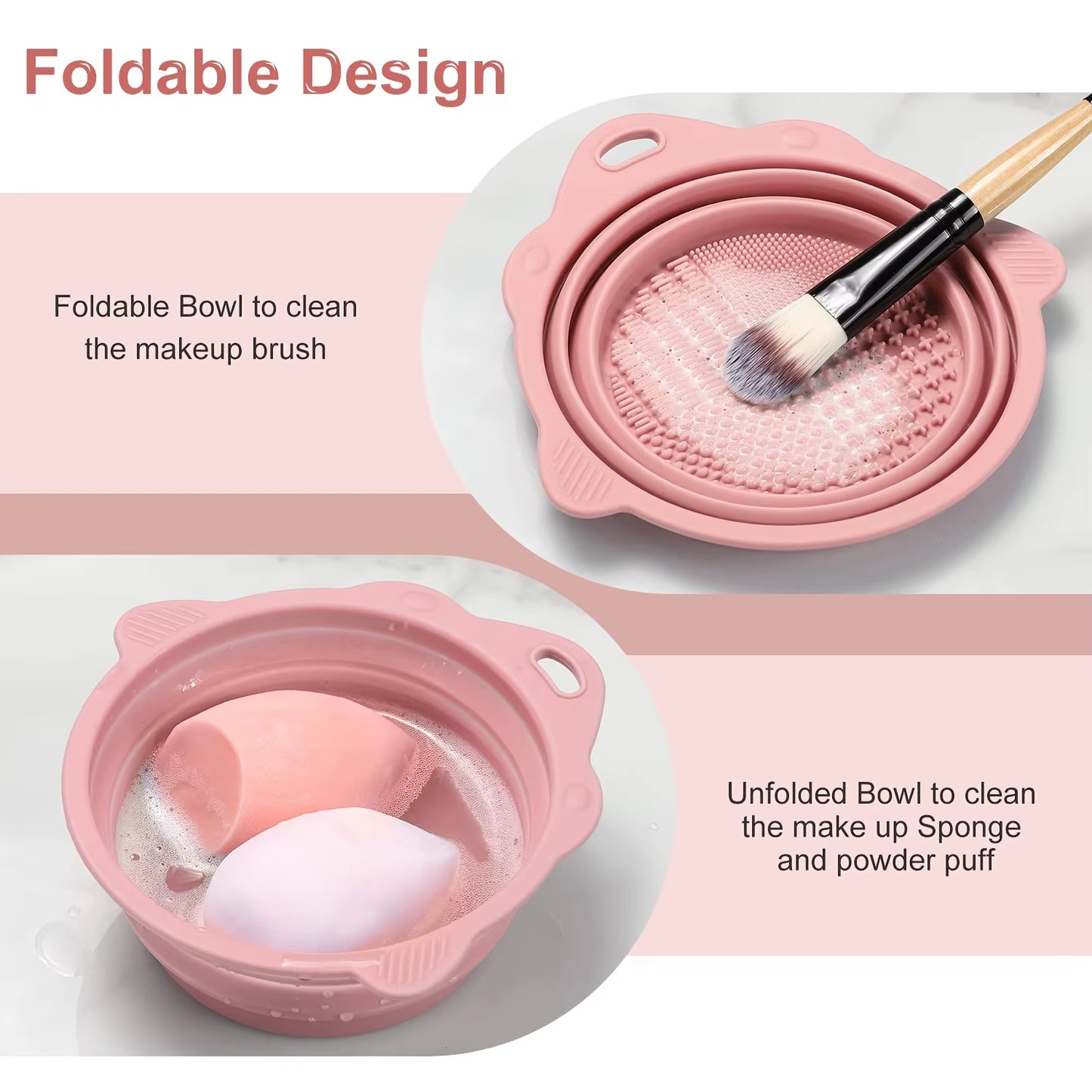 Silicone Makeup Brush Cleaning Pad - Beauty Sponge Cleaning Pad, Foldable Brush Cleaning Bowl, Portable Makeup Tool Cleaning