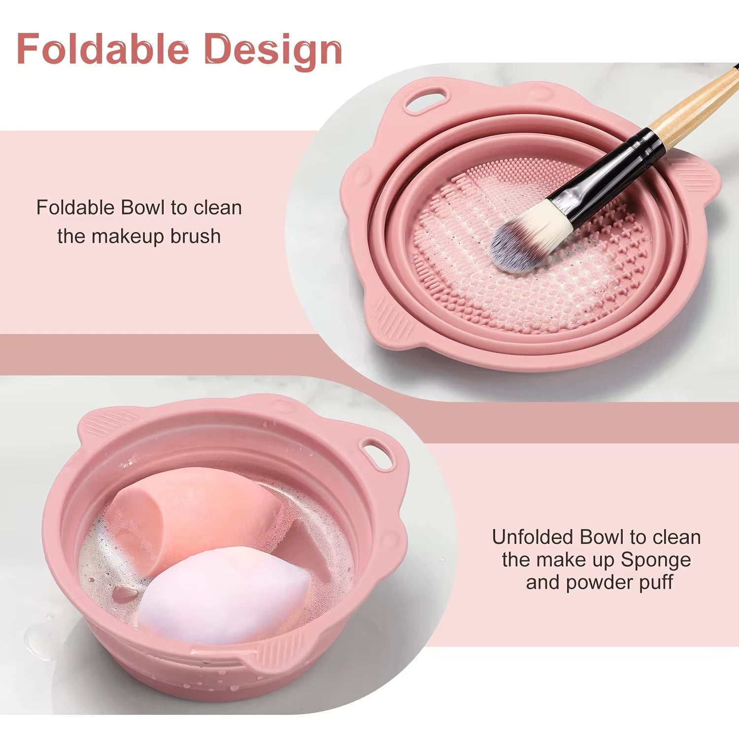 Silicone Makeup Brush Cleaning Pad - Beauty Sponge Cleaning Pad, Foldable Brush Cleaning Bowl, Portable Makeup Tool Cleaning