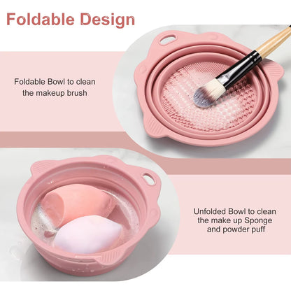Silicone Makeup Brush Cleaning Pad - Beauty Sponge Cleaning Pad, Foldable Brush Cleaning Bowl, Portable Makeup Tool Cleaning