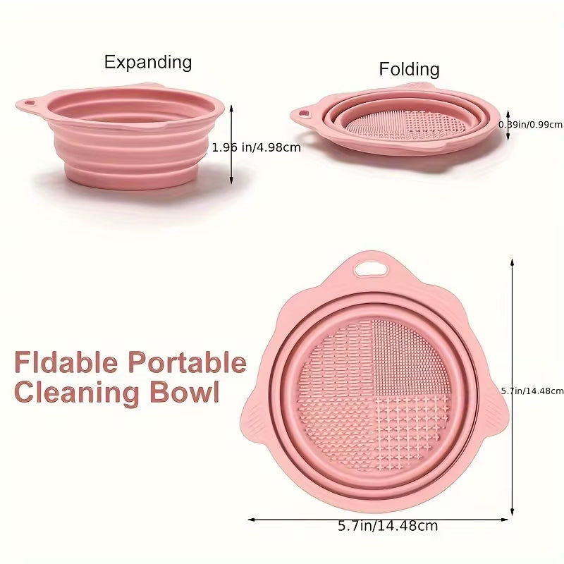 Silicone Makeup Brush Cleaning Pad - Beauty Sponge Cleaning Pad, Foldable Brush Cleaning Bowl, Portable Makeup Tool Cleaning
