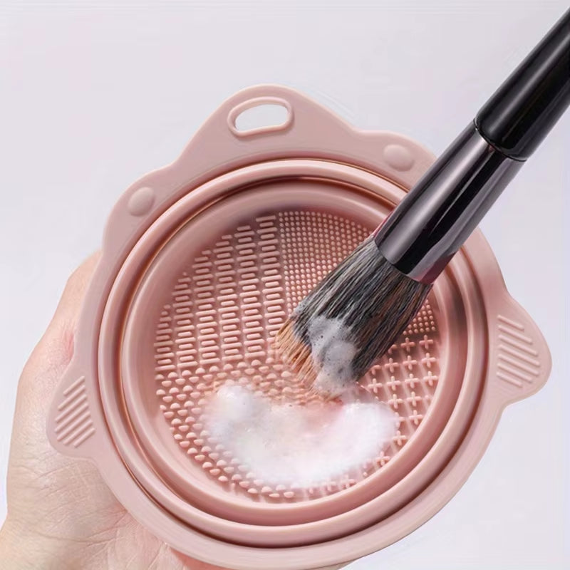 Silicone Makeup Brush Cleaning Pad - Beauty Sponge Cleaning Pad, Foldable Brush Cleaning Bowl, Portable Makeup Tool Cleaning