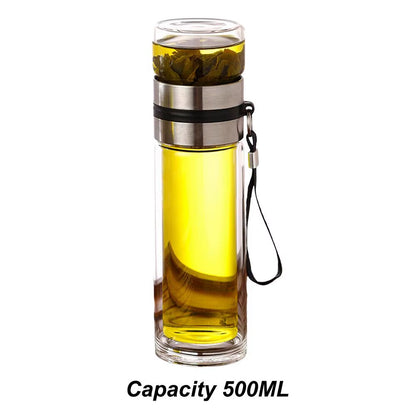 Glass Tea Infuser Bottle Leak-Proof Travel Mug Double Wall Tea Cup Portable Infuser Water Bottle Water Separation Tea Bottle