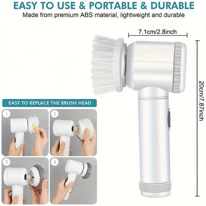 New Electric Spin Scrubber,Bathroom Cleaning Brush Power Scrubber with 5 Replaceable Brush Heads, 5 in 1 Electric Cleaning Brush