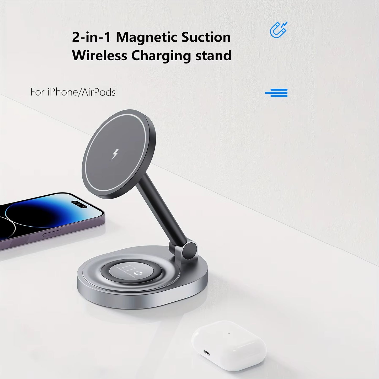 2 in 1 Magnetic Wireless Charger Stand Pad for Iphone 15 14 13 12 11 Pro Max 11 X Apple Watch Airpods Fast Charging Dock Station