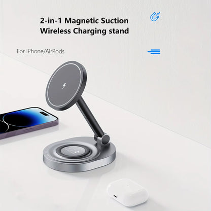 2 in 1 Magnetic Wireless Charger Stand Pad for Iphone 15 14 13 12 11 Pro Max 11 X Apple Watch Airpods Fast Charging Dock Station