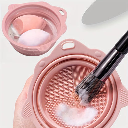 Silicone Makeup Brush Cleaning Pad - Beauty Sponge Cleaning Pad, Foldable Brush Cleaning Bowl, Portable Makeup Tool Cleaning