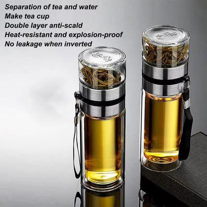 Glass Tea Infuser Bottle Leak-Proof Travel Mug Double Wall Tea Cup Portable Infuser Water Bottle Water Separation Tea Bottle