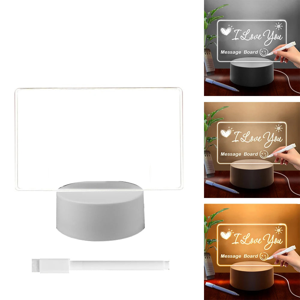 Transparent Message Board Night Light Glowing Memo Acrylic LED Ambient Lights Daily Moment Note Board Erasable Room Decor Gift